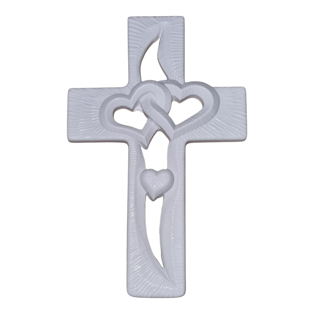 Croce decorativa con cuori intrecciati - Bomboniera elegante