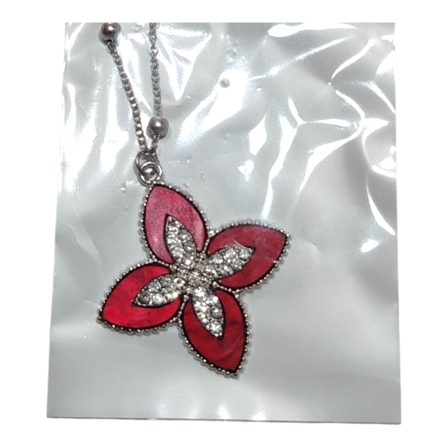 Collanine con Fiore in Acciaio Inox con Pietre Colorate per Accessori di Moda
