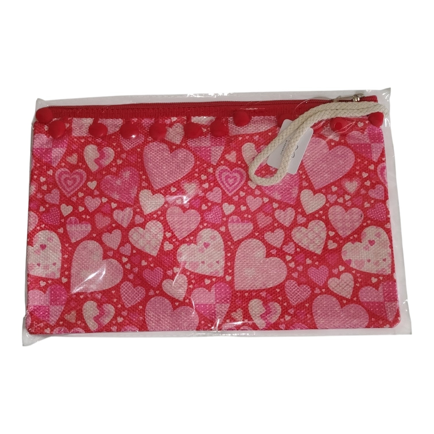 Pochette Piatta Fantasia Cuori con Pompon e Laccetto