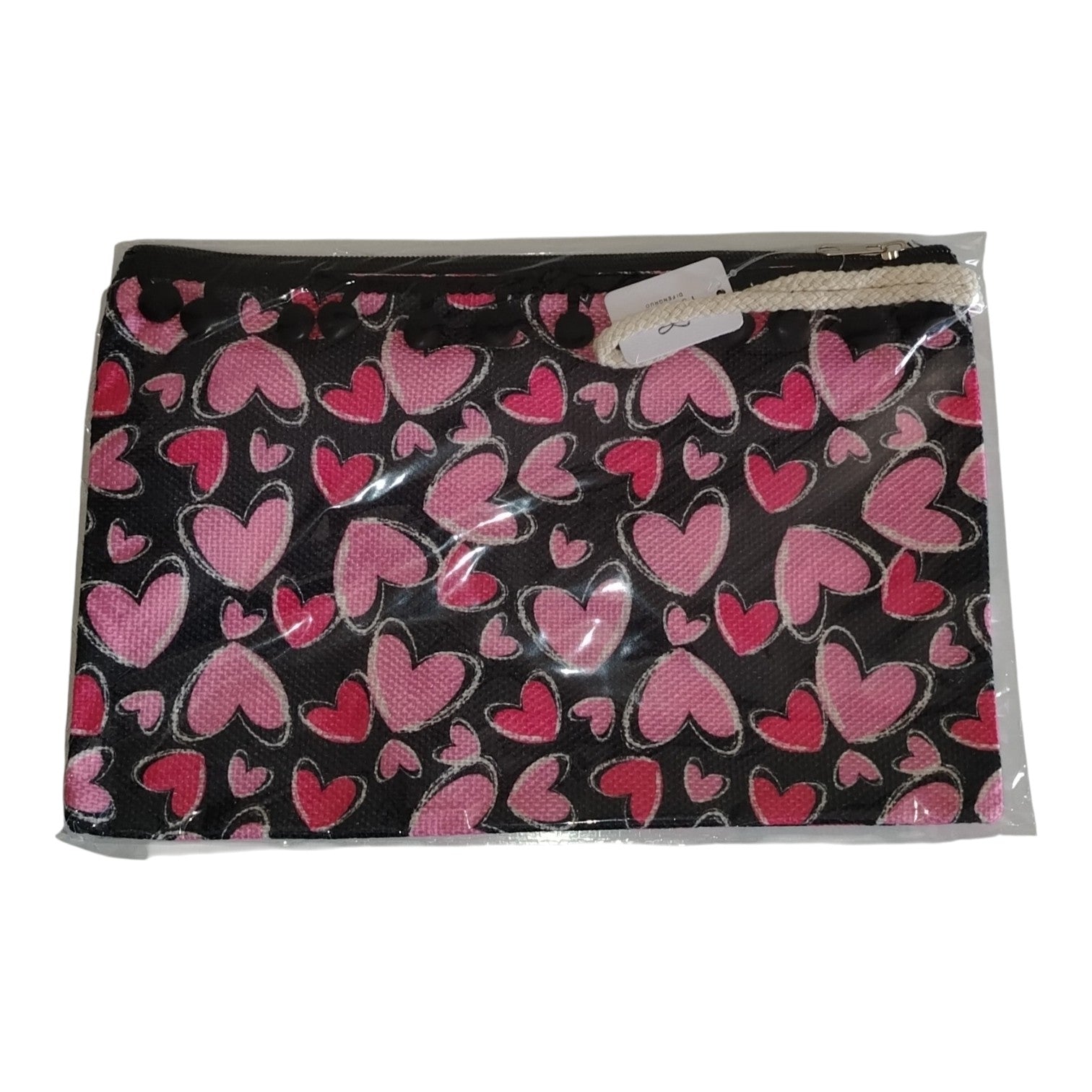 Pochette Piatta Fantasia Cuori con Pompon e Laccetto