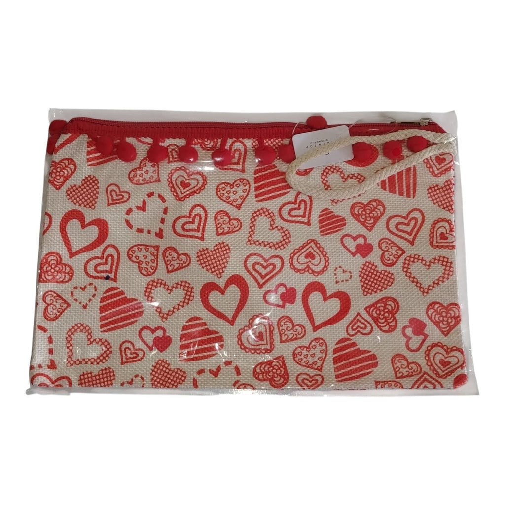 Pochette Piatta Fantasia Cuori con Pompon e Laccetto
