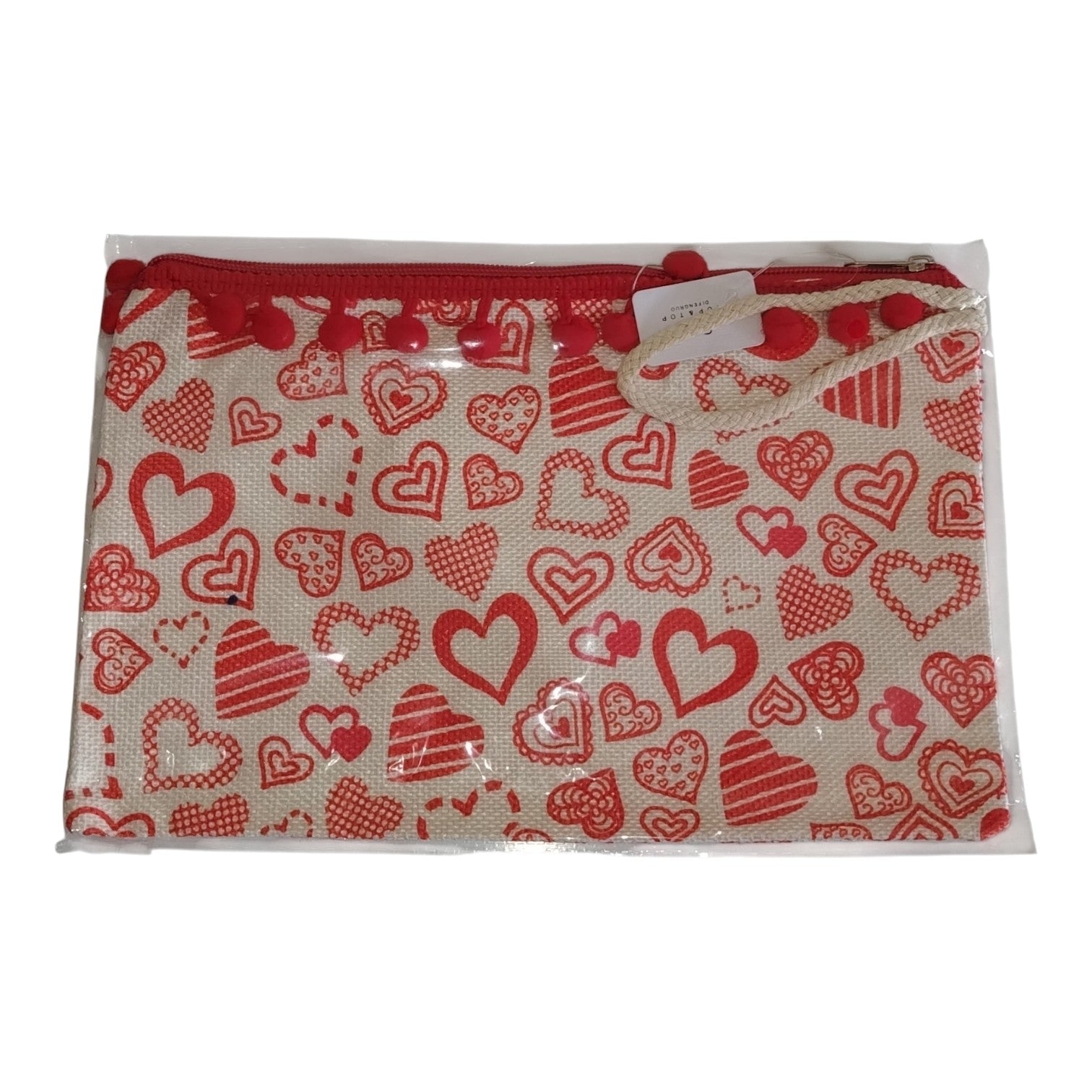 Pochette Piatta Fantasia Cuori con Pompon e Laccetto