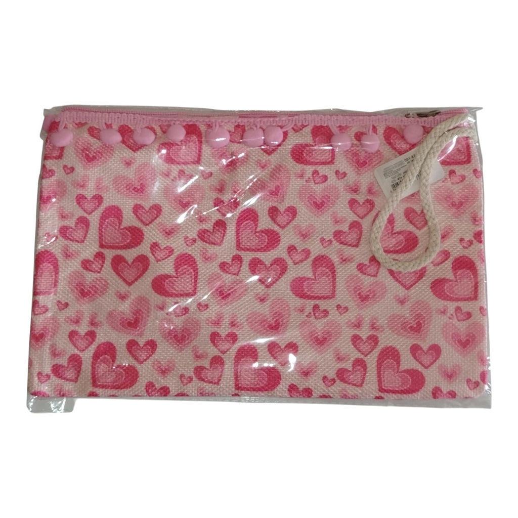 Pochette Piatta Fantasia Cuori con Pompon e Laccetto