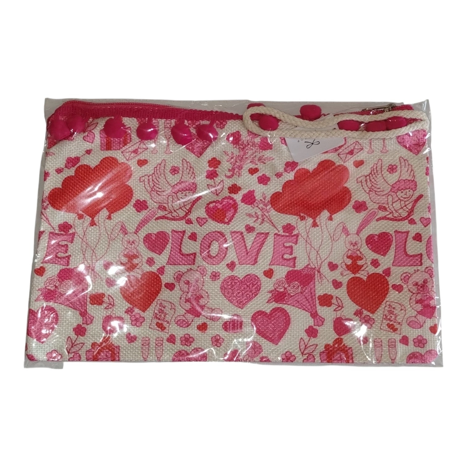 Pochette Piatta Fantasia Cuori con Pompon e Laccetto