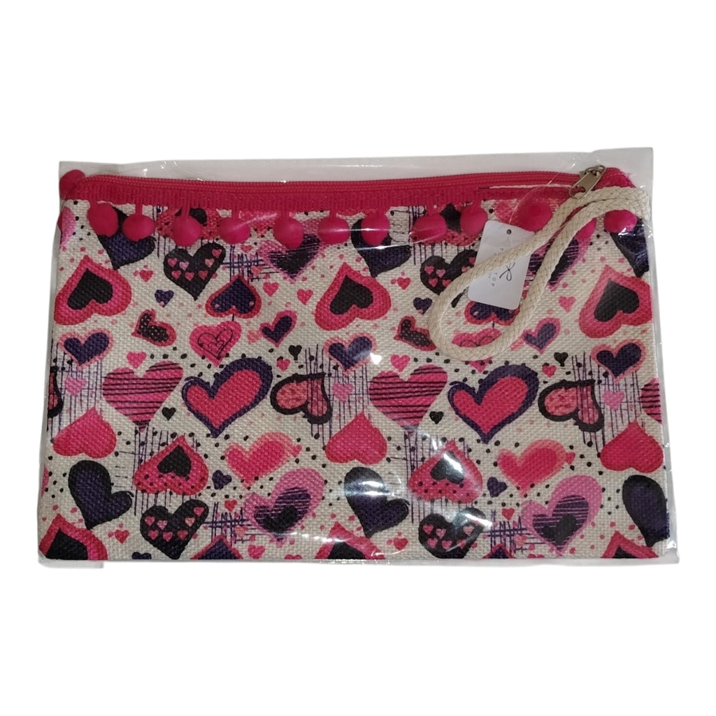 Pochette Piatta Fantasia Cuori con Pompon e Laccetto