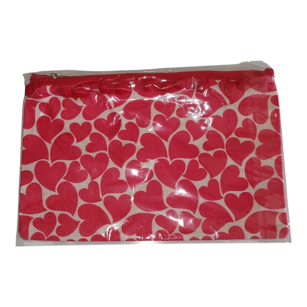 Pochette Piatta Fantasia Cuori con Pompon e Laccetto