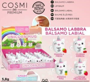 COSMI BALSAMO LABBRA MUG UNICORN EMOLLIENTE E IDRATANTE 4 FRAGRANZE