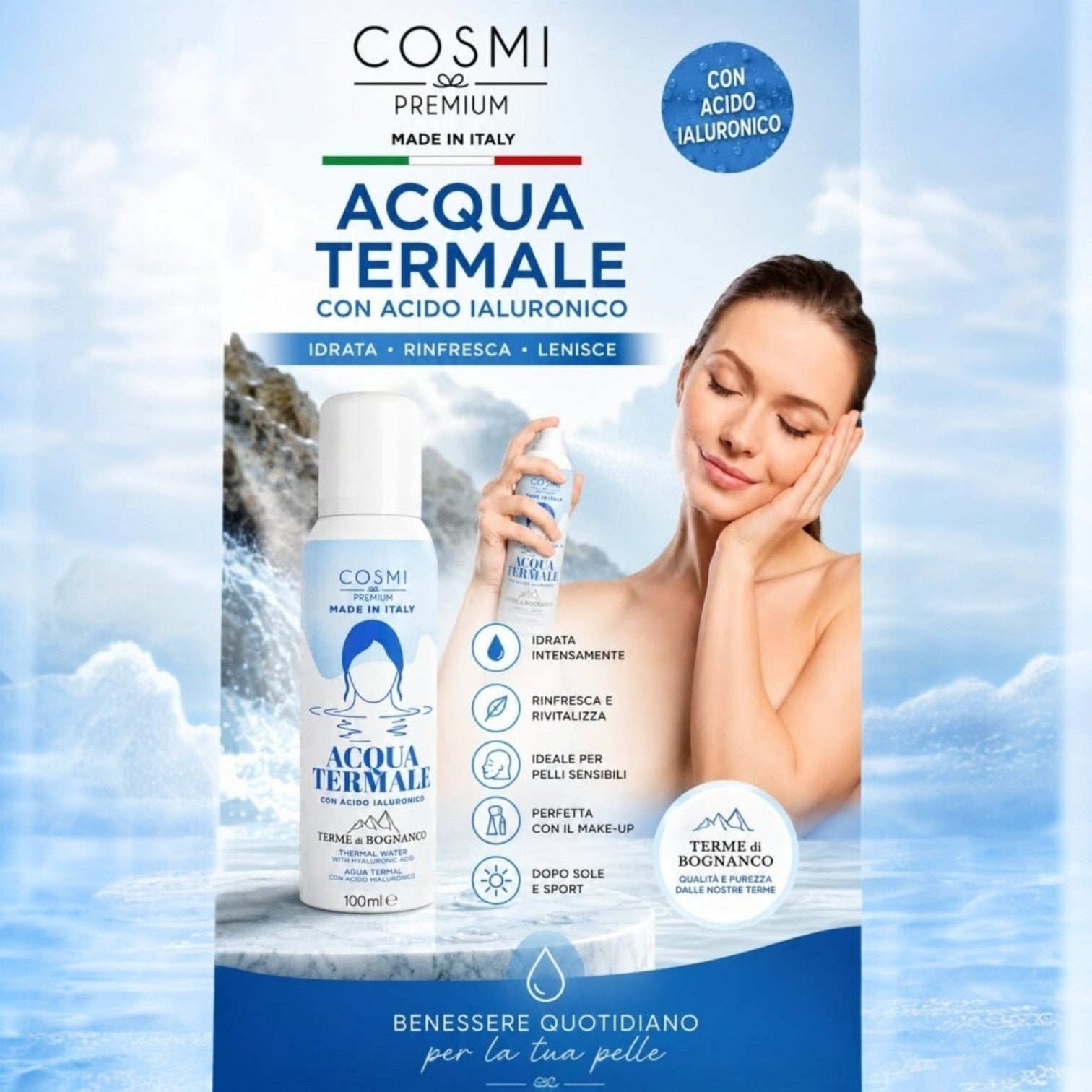💧 Acqua Termale con Acido Ialuronico – Cosmi Premium
